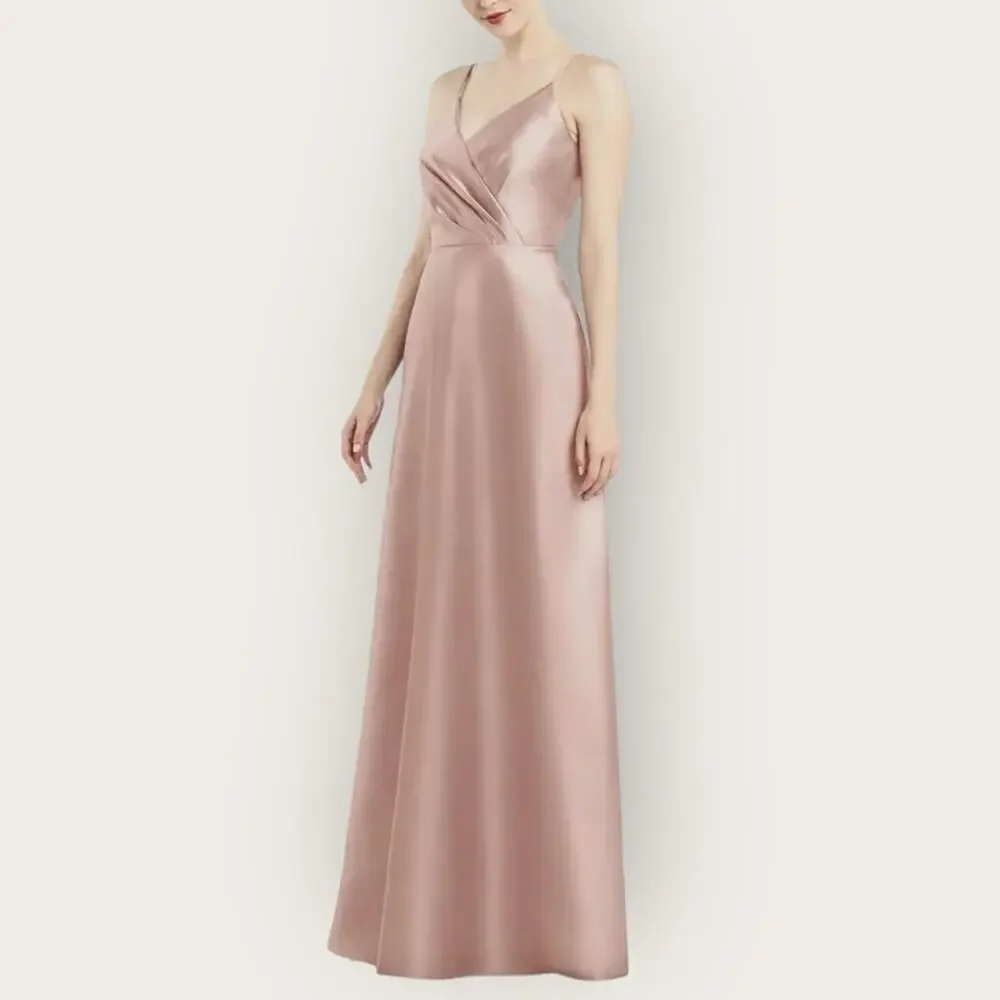 NWT | Alfred Sung | Sateen Twill Dress V-Neck w/ Pockets | Toasted Sugar | 2 - Picture 1 of 13